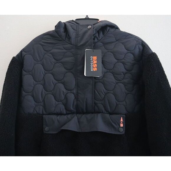 Bass Outdoor Women XS Black Mixed Media Ripstop Quilted Sherpa Hooded Jacket $10 - Picture 4 of 11